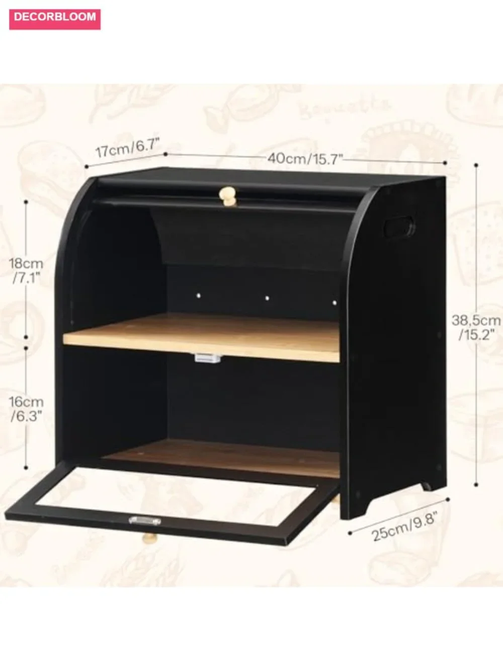 Bamboo 2-Tier Roll-Top Bread Box for Kitchen Countertop